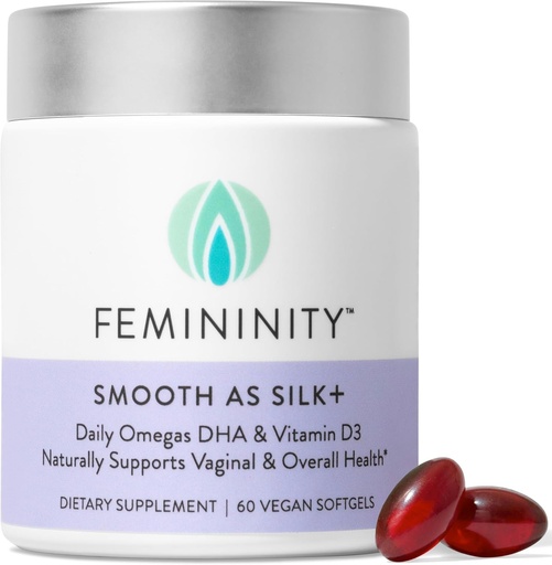 [BRSROHYDAANAOHIZ] Femininity Smooth as Silk+ 30-Day Starter Kit for Vaginal Dryness (60 Softgels & Refillable Glass Jar) – Blend of Sea Buckthorn Oil, Vitamin D3 and Plant-Based Omega-3 DHA