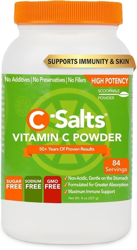 [BRSWIYACPIDWEAA3] C-Salts Buffered Vitamin C Powder - Pure Organic, Stomach Friendly Ascorbic Acid VIT C Drink for Daily Immune Support & Collagen Production - Vegan Non GMO Sugar Free - 84 Servings Original, 8oz