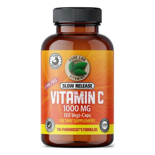 [BRSWYCQ3BYCQEF35] Pure Lab Vitamins Slow Release Corn Free Vitamin C 1000 mg - 120 Vegi-caps | Corn free, slow release formula, Supports collagen formation, Immune support, Vegan, third-party tested