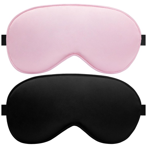 [BRSREBAFDECBSCQ2] Silk Flat Sleep Eye Mask for Men Women, Non-3D, Black & Pink