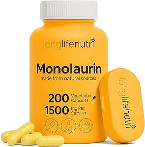 [BRSW2AAZDN6BEDLX] LongLifeNutri Monolaurin 1500mg - Potent Glycerol from Coconut, 200 Vegetarian Capsules, Organic Supplement for Gut Balance & Natural Defense, 100-Day Supply, GMP Certified, Made in USA