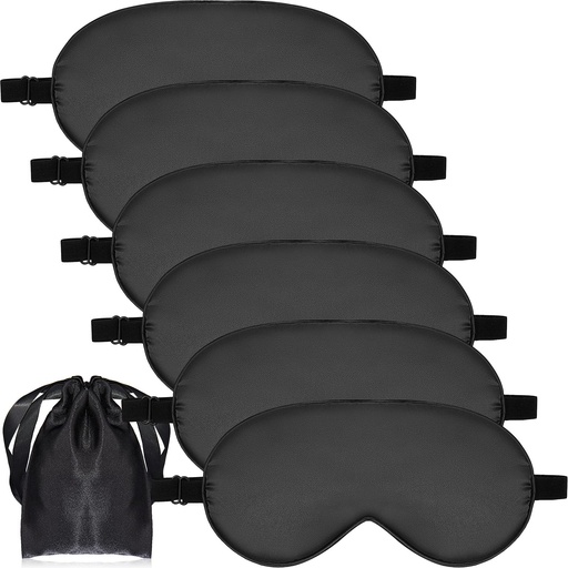 [BRSW2FAZDEFAYHTF] 6 Pieces Natural Silk Sleep Mask Soft Eye Mask Adjustable Strap Blindfold Eyeshade Smooth Comfortable Eye Cover with Bag for Sleeping(Black)