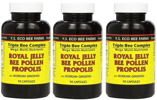 [BRSWKFQ5CEORQC36] Y.S. Eco Bee Farms, (3 Pack) Royal Jelly, Bee Pollen, Propolis, Plus Korean Ginseng, 90 Capsules