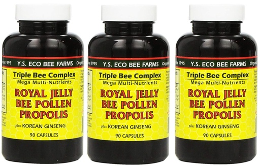 [BRSWKFQ5CEORQC36] Y.S. Eco Bee Farms, (3 Pack) Royal Jelly, Bee Pollen, Propolis, Plus Korean Ginseng, 90 Capsules