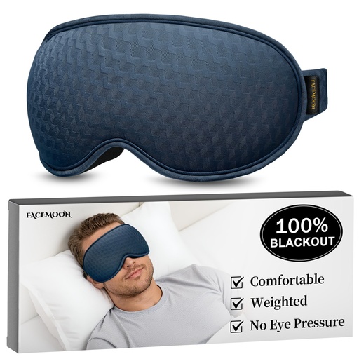 [BRSRAYAKDIBR423Z] Weighted Blackout Sleep Mask for Men: 3D Contoured Zero Eye Pressure Sleep Mask for Stress Relief, Deep Sleep & Airplane Travel Essentials, Night Shift, Office Nap, Adjustable Strap, Blue