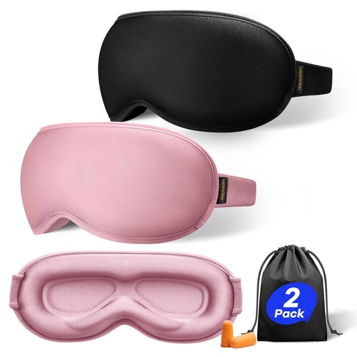 [BRSROAIDDIBRMELK] Weighted Eye Mask for Sleeping 2 Pack: Gentle Pressure Blackout Sleep Mask with 3D Contoured Cups, Zero Eye Pressure Sleep Mask for Lash Extensions, Memory Foam Travel Mask, Black Pink