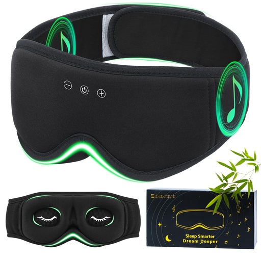[BRSRGHYTAEIQK2TH] Bamboo Cotton Large Sleep Mask with Bluetooth Wireless Headphones - Blackout Eye Mask for Sleeping 3D Contoured Sleep Headband Ear Muffs Lengthen & Low Noise Hook for Better Experience (Black)