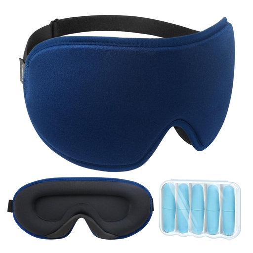 [BRSROGA5CANQKD3V] LYSIAN 3D Blackout Sleep Mask for Side Sleepers, 5 Pairs Ear Plugs, Blue