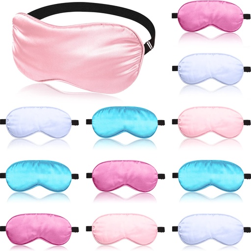 [BRSW2HYBCQIAEETO] BBTO 12 Pcs Silk Sleep Mask Bulk Satin Sleep Eye Mask with Adjustable Strap Soft and Smooth Eye Cover for Sleeping Sleepover Blocking Out Lights Blindfold for Women Men