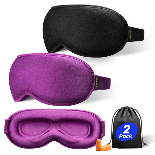 [BRSROAICOEJWCETO] Weighted Eye Mask for Sleeping 2 Pack: Gentle Pressure Blackout Sleep Mask with 3D Contoured Cups, Zero Eye Pressure Sleep Mask for Lash Extensions, Memory Foam Travel Mask, Black Purple