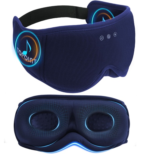 [BRSRACYKCUPWCGTB] Sleep Mask with Headphones Bluetooth 5.4, TOPOINT 3D Eye Mask Blackout with Soft Bamboo Cotton for Side Sleepers Women Men, Sleep Headphones Earphones HD Speaker Microphone for Travel Meditation Gift