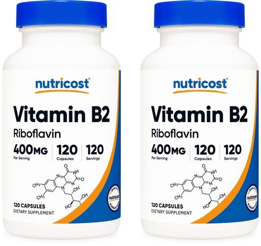 [BRSWKGYOOYBRY3T2] Nutricost Vitamin B2 (Riboflavin) 400mg, 120 Capsules (2 Bottles)