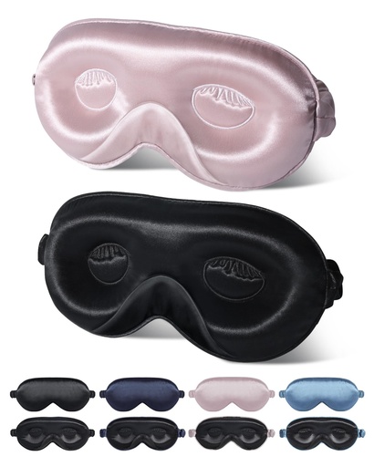 [BRSROATYCUJRA2DB] BeeVines 22 Momme Silk Sleep Mask, 3D Contoured Eye Masks for Women(2 Pack)