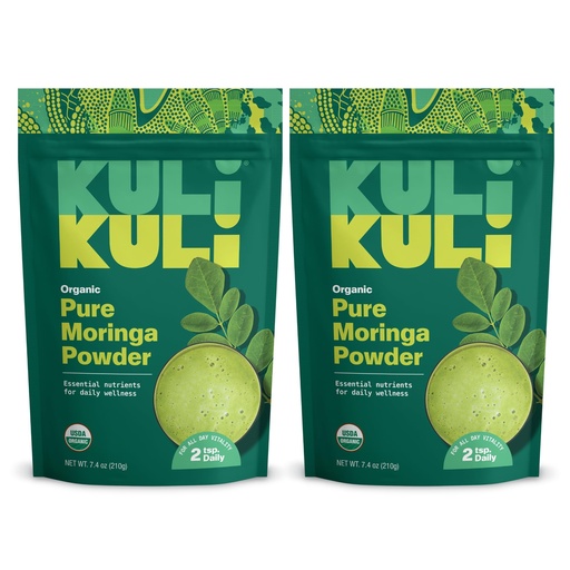 [BRSWYZL7BV6RGDT4] Kuli Kuli Moringa Oleifera Organic Leaf Powder & Green Smoothie, 100% Pure USDA Certified & Non-GMO Moringa Powder, Great with Smoothies, Tea, and Food, 2 Pack