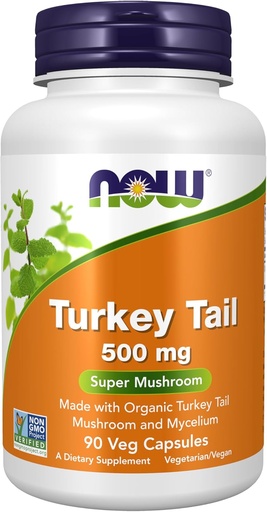 [BRSROFD2PIGQAC3G] NOW Foods Supplements, Turkey Tail 500 mg, Super Mushroom, Made with Organic Turkey Tail Mushroom and Mycelium, 90 Veg Capsules