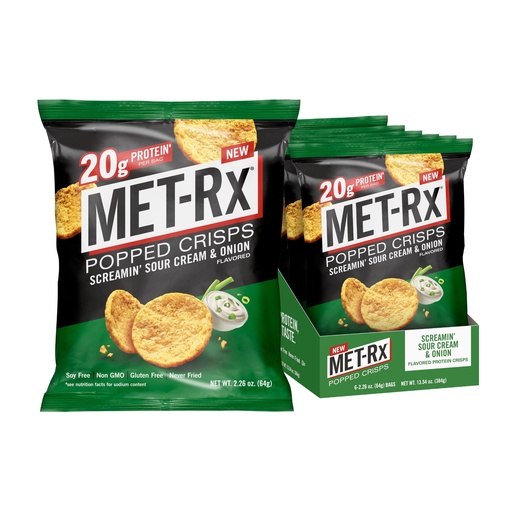 [BRSRY2QYCMMAKADJ] MET-Rx Popped Crisps, 20g Protein, Gluten Free - Sour Cream & Onion, 6ct