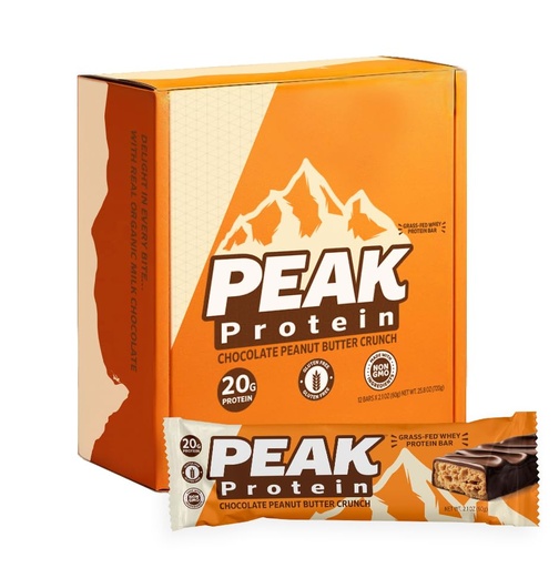 [BRSROHQEAV7AMCDG] PEAK PROTEIN BARS - Chocolate Peanut Butter Crunch - Natural - Grass-Fed Whey - 20G Protein - Non-GMO - Gluten Free (12 Bars)