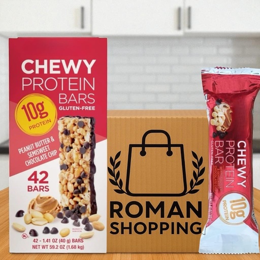 [BRSRGGIKCAIAYFLB] Protein Bars – Peanut Butter & Semisweet Chocolate Chip – 10g Protein per Bar – Gluten Free, Kosher – 42 Count (1.41 oz Each) – Distributed by Roman Shopping – Kirkland