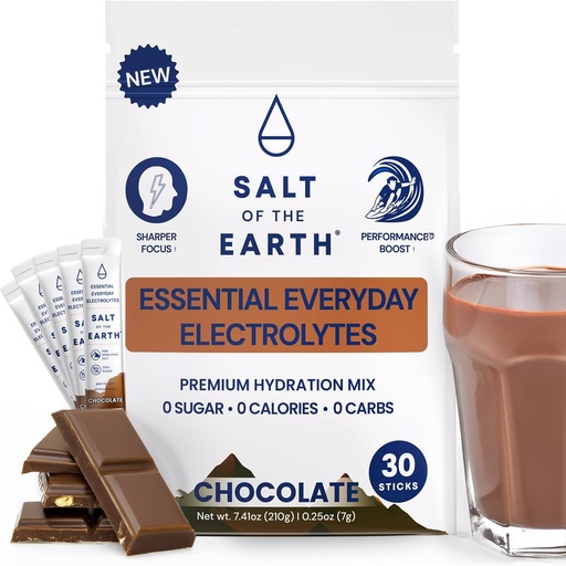 [BRSRAZY2CICAO3A6] Salt of the Earth Premium Zero-Sugar Electrolyte - Made with Pink Himalayan Salt - Hydration Powder Packets | Premium Ingredients | Keto & Paleo Friendly | 30 Sticks, Chocolate