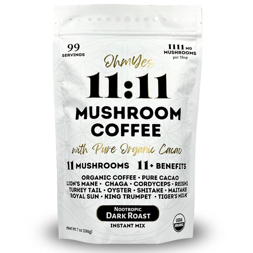 [BRSRAHT7DECBEHLP] Ohmyes 11 Mushroom Coffee with Cacao – 11 USA Grown Adaptogenic Mushrooms for Focus, Clarity & Energy – Lion’s Mane, Reishi, Chaga + Nootropic Organic Superfood by OhmYes (7oz) - 99 Servings