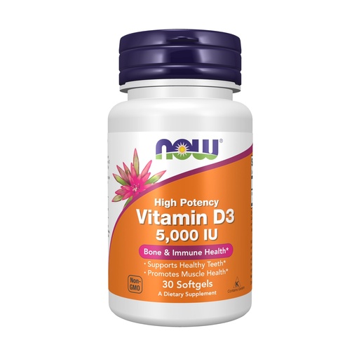 [BRSROHA2PMHAK3LZ] Now Supplements, Vitamin D3 5,000 IU, High Potency, Structural Support*, 30 Softgels