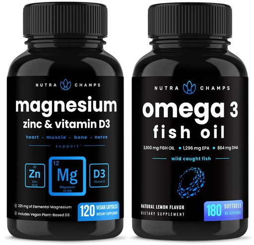 [BRSROHQLAECRM3TG] NutraChamps Magnesium Zinc & Vitamin D3 Capsules and Omega 3 Fish Oil Capsules 2 Pack Bundle