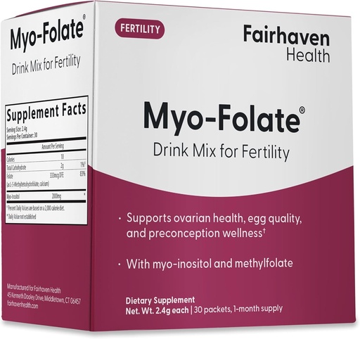 [BRSWGEAPBZ5A4CDO] Fairhaven Health Folate and Myo Inositol Powder for Women - 1 Per Day, Female Fertility Supplement, Ovarian Health and Egg Quality - 2000 mg Myo-Inositol and 333 mcg Methylfolate – 30 Stick Packs
