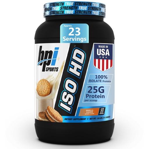 [BRSWGHYQBZYBYA3X] BPI Sports ISO HD Isolate Protein Powder – 100% Whey Isolate, Protein Powder for Muscle Gain - Vanilla Cookie - 1.6 Lb - 23 Servings