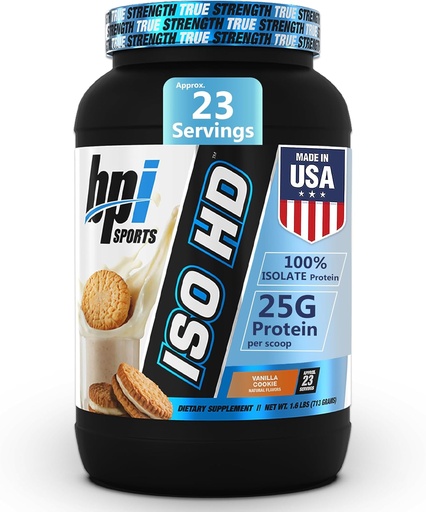[BRSWGHYQBZYBYA3X] BPI Sports ISO HD Isolate Protein Powder – 100% Whey Isolate, Protein Powder for Muscle Gain - Vanilla Cookie - 1.6 Lb - 23 Servings