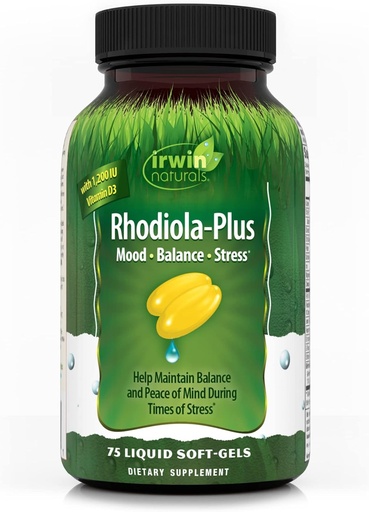 [BRSW2CAYOQNRQGTP] Irwin Naturals Rhoddiola- Plus - 75 Liquid Soft- Gels - Pomáhá udržet rovnováhu a klid mysli - s L- Theanine, Vitamin D3 & Magnesium - 25 Služeb