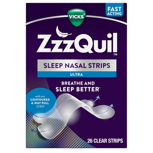 [BRSRAH3QBUIGAH3B] ZzzQuil, Sleep Nasal Strips Ultra Clear Strips, 26 Count