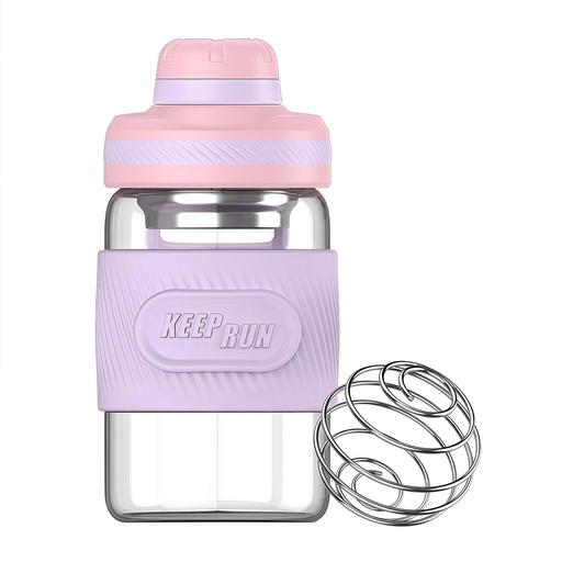 [BRSREHAHAVYQY3Y4] Glass Shaker Bottle 12oz for Protein Mixes, Borosilicate Glass Shaker with Strainer and Silicone Sleeve (Salmon-Lilac)