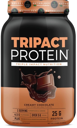 [BRSWIHQNAANAKD3C] Nutrology TRIPACT Protein Powder - 7-in-1 Meal Replacement Shake with Grass Fed Whey Protein Powder, Pea, Rice, Greens for Muscle Recovery & Immunity, Creamy Chocolate Flavor, 40 Servings