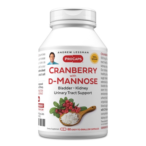 [BRSW2HQKBYJRE2D7] ANDREW LESSMAN Cranberry with D-Mannose - 60 Capsules - Supports Bladder, Kidney and Urinary Tract Health. High Potency Standardized Cranberry Concentrate and D-Mannose. Easy to Swallow Capsules