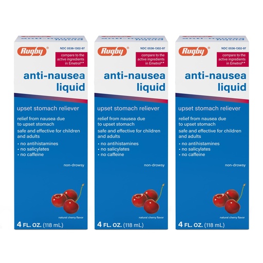 [BRSWIGACPMARGAY5] Rugby Anti-Nausea Liquid, Upset Stomach Reliever, 4 Fl Oz (3-Pack)