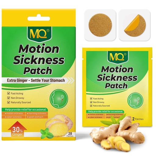 [BRSRGEL4C4MRGCLA] MQ 28ct Motion Sickness Patches, Non-Drowsy Herbal Relief 30% Extra Ginger