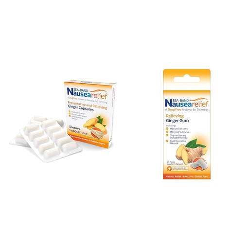 [BRSRAYYYBACQEC33] Sea-Band Anti-Nausea Ginger Capsules and Gum for Motion, Morning Sickness, and Nausea Relief