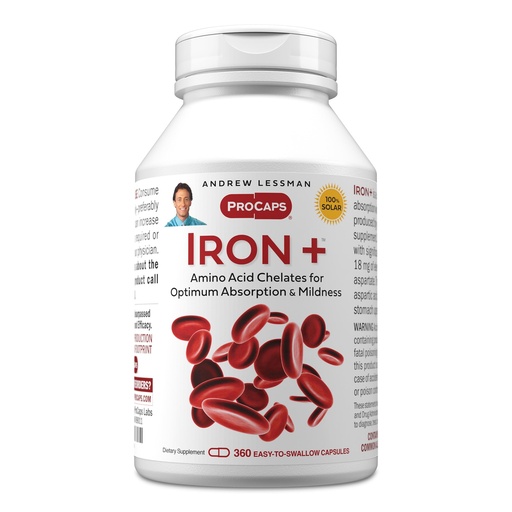 [BRSWIEIBOAPQM3A5] ANDREW LESSMAN Iron Plus 360 Capsules - 18mg Iron, 100% Pure Amino Acid Chelated Iron (Glycinate, Aspartate), Plus Vitamin C for Increased Absorption, Small, Easy to Swallow Capsules, No Additives