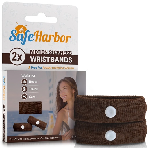 [BRSRGFI5BF6RYCDX] SafeHarbor Skin-Tone Motion Sickness Wristbands (One Pair) | Acupressure Anti Nausea Wristbands for Cruise & Travel | Natural Sea Sickness and Morning Sickness Relief (Mocha)