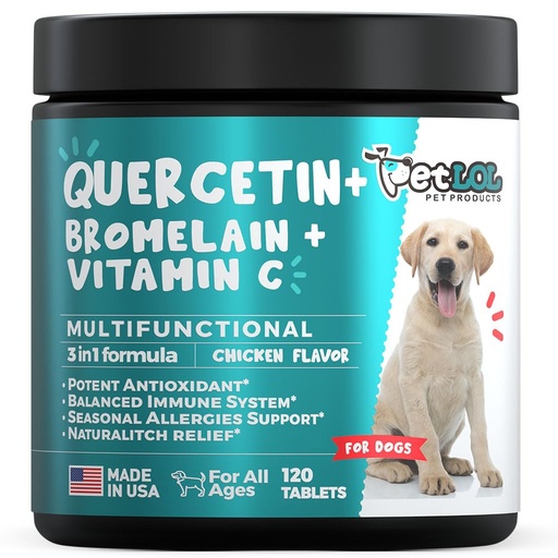 [BRSROH36OF7BY3D6] Quercetin for Dogs with Bromelain & Vitamin C - Allergy & Itch Relief, Immune & Inflammatory Support - 120 Chewable Tablets Made in USA