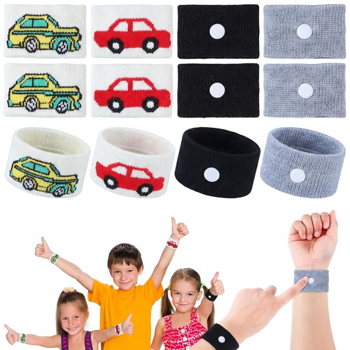 [BRSRGEITB4BWCDTA] Tondiamo 4 Pairs Motion Sickness Bands Kids Adults Nausea, Cartoon Car