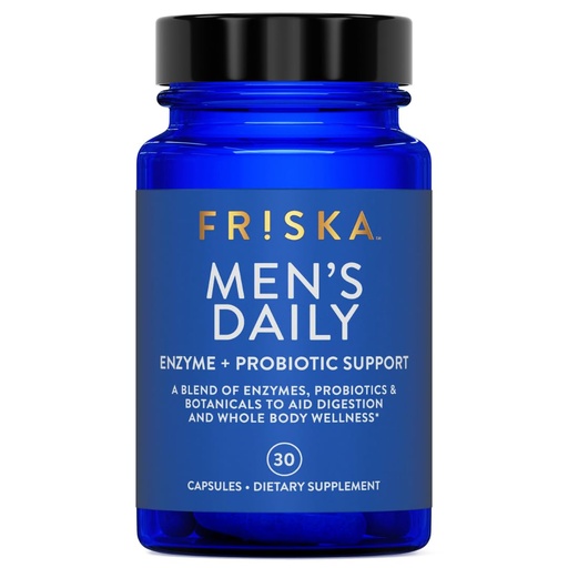 [BRSWYZYLOZ5AAYL2] Friska Men’s Daily - Digestive Enzymes, Bloating, Probiotics to Help Break Down Foods, Supports Gut Health, Energy & Nutrient Absorption with Vitamins B6 & B12, 30 Capsules, Packaging May Vary