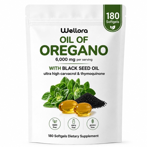 [BRSRYFT6OQJWCCDO] Oil of Oregano with Black Seed Oil, Occurring Carvacrol & Thymoquinone, Supports Digestive Comfort, Immune Health & Antioxidant Support, Non-GMO, Gluten-Free, 180 Softgels