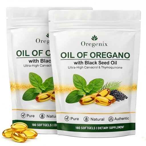 [BRSRGALYPJ4AM3DJ] Oil of Oregano with Black Seed Oil Softgels, Oregano Oil Supplement 2 in 1 Softgels, 4X Strength Carvacrol & Thymoquinone Non-GMO Supplement, Easy to Swallow - 2 Pack