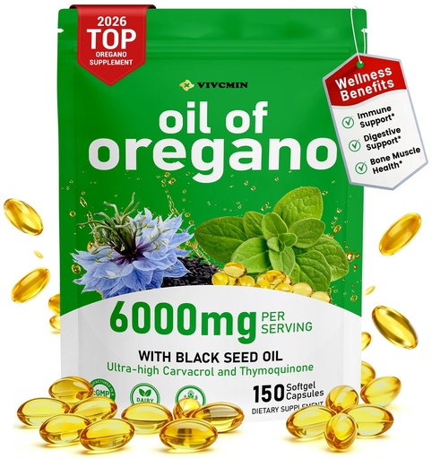 [BRSRYFQQB4AROE3F] vivcmin Oil of Oregano with Black Seed Oil Softgels, 150 Softgels