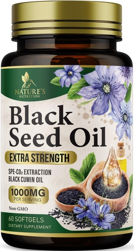 [BRSWGGAYOYNGY3LV] Black Cumin Seed Oil Capsules 1000mg per Serving - Premium Nigella Sativa Blackseed, Pure Natural Black Cumin Oil & Antioxidant for Skin & Immune Support - Bottled in USA Supplement - 60 Softgels