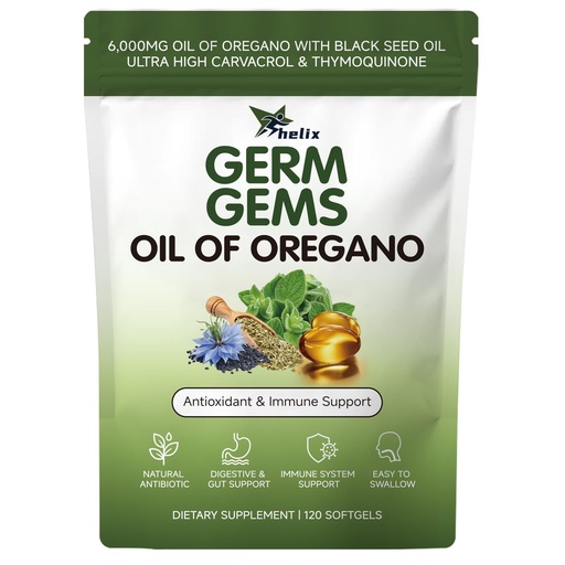 [BRSRGCYYAAGR4F33] Helix Germ Gems Oil of Oregano Softgels with Black Seed Oil