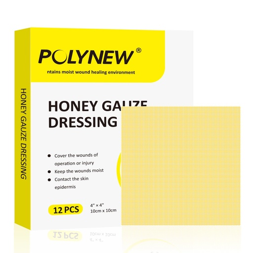 [BRSRMBAYBMAR4H3V] Manuka Honey Gauze Dressing, 12 Individual Pack, 4"x4" Patches, Manuka Honey Wound Care Gauze, for Cuts, Scald and Burns for Wound Healing Dressing