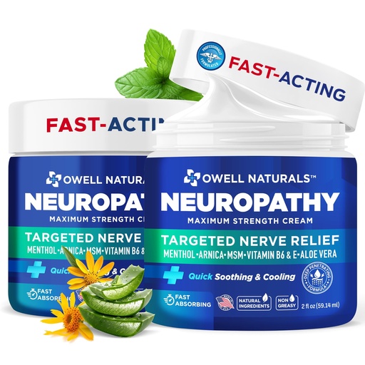 [BRSROGL3CF6ROGTV] Owell Naturals Neuropathy Cream Extra Strength – Fast Absorbing Cooling for Leg, Feet & Hands – Advanced Soothing Formula with Aloe Vera, Arnica, MSM & Vitamin B6 – Made in USA, 2 fl oz (2 Pack)