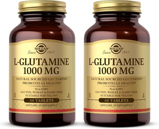 [BRSWIFD5OJ7BYDDK] Solgar L-Glutamine 1000 mg, 60 Tablets (Pack of 2) - Natural Muscle Food - Promotes Gastrointestinal (GI) Health - Supports Brain Health - Non-GMO, Vegan, Gluten Free, Kosher - 60 Total Servings